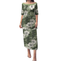 Tongan Kupesi Ngatu Hibiscus Vintage Motif Puletasi LT9 Long Dress Green - Polynesian Pride