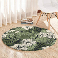 Tongan Kupesi Ngatu Hibiscus Vintage Motif Round Carpet