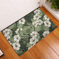 Tongan Kupesi Ngatu Hibiscus Vintage Motif Rubber Doormat LT9 Green - Polynesian Pride