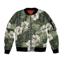 Tongan Kupesi Ngatu Hibiscus Vintage Motif Sleeve Zip Bomber Jacket LT9 Unisex Green - Polynesian Pride