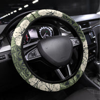 Tongan Kupesi Ngatu Hibiscus Vintage Motif Steering Wheel Cover LT9 Universal Fit Green - Polynesian Pride