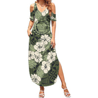 Tongan Kupesi Ngatu Hibiscus Vintage Motif Summer Maxi Dress LT9 Women Green - Polynesian Pride