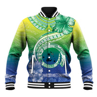 Malpampa Vanuatu Baseball Jacket Hibiscus Sand Drawing with Pacific Pattern LT9 Unisex Green Art - Polynesian Pride