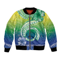 Malpampa Vanuatu Bomber Jacket Hibiscus Sand Drawing with Pacific Pattern LT9 Unisex Green Art - Polynesian Pride