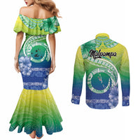 Malpampa Vanuatu Couples Matching Mermaid Dress and Long Sleeve Button Shirt Hibiscus Sand Drawing with Pacific Pattern LT9 - Polynesian Pride
