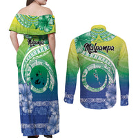 Malpampa Vanuatu Couples Matching Off Shoulder Maxi Dress and Long Sleeve Button Shirt Hibiscus Sand Drawing with Pacific Pattern LT9 - Polynesian Pride