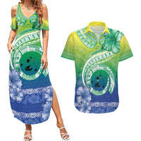Malpampa Vanuatu Couples Matching Summer Maxi Dress and Hawaiian Shirt Hibiscus Sand Drawing with Pacific Pattern LT9 Green Art - Polynesian Pride