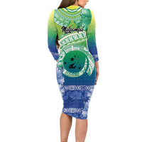 Malpampa Vanuatu Long Sleeve Bodycon Dress Hibiscus Sand Drawing with Pacific Pattern
