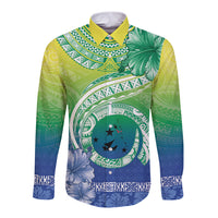 Malpampa Vanuatu Long Sleeve Button Shirt Hibiscus Sand Drawing with Pacific Pattern