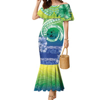 Malpampa Vanuatu Mermaid Dress Hibiscus Sand Drawing with Pacific Pattern LT9 Women Green Art - Polynesian Pride