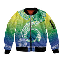 Malpampa Vanuatu Sleeve Zip Bomber Jacket Hibiscus Sand Drawing with Pacific Pattern LT9 Unisex Green Art - Polynesian Pride