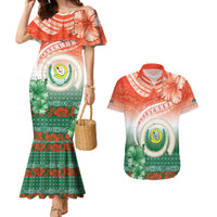 Penama Vanuatu Couples Matching Mermaid Dress and Hawaiian Shirt Hibiscus Sand Drawing with Pacific Pattern LT9 Red Art - Polynesian Pride