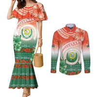 Penama Vanuatu Couples Matching Mermaid Dress and Long Sleeve Button Shirt Hibiscus Sand Drawing with Pacific Pattern LT9 Red Art - Polynesian Pride