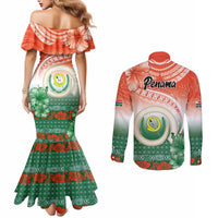 Penama Vanuatu Couples Matching Mermaid Dress and Long Sleeve Button Shirt Hibiscus Sand Drawing with Pacific Pattern LT9 - Polynesian Pride