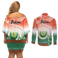 Penama Vanuatu Couples Matching Off Shoulder Short Dress and Long Sleeve Button Shirt Hibiscus Sand Drawing with Pacific Pattern LT9 - Polynesian Pride