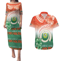 Penama Vanuatu Couples Matching Puletasi and Hawaiian Shirt Hibiscus Sand Drawing with Pacific Pattern LT9 Red Art - Polynesian Pride