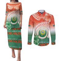 Penama Vanuatu Couples Matching Puletasi and Long Sleeve Button Shirt Hibiscus Sand Drawing with Pacific Pattern LT9 Red Art - Polynesian Pride