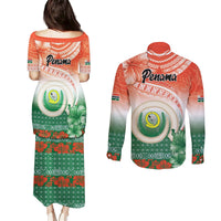 Penama Vanuatu Couples Matching Puletasi and Long Sleeve Button Shirt Hibiscus Sand Drawing with Pacific Pattern LT9 - Polynesian Pride