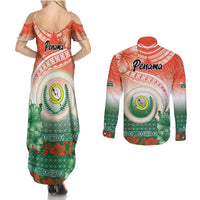 Penama Vanuatu Couples Matching Summer Maxi Dress and Long Sleeve Button Shirt Hibiscus Sand Drawing with Pacific Pattern LT9 - Polynesian Pride