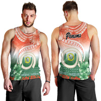 Penama Vanuatu Men Tank Top Hibiscus Sand Drawing with Pacific Pattern LT9 - Polynesian Pride
