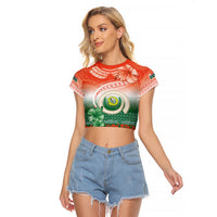 Penama Vanuatu Raglan Cropped T Shirt Hibiscus Sand Drawing with Pacific Pattern