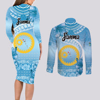 Sanma Vanuatu Couples Matching Long Sleeve Bodycon Dress and Long Sleeve Button Shirt Hibiscus Sand Drawing with Pacific Pattern LT9 - Polynesian Pride