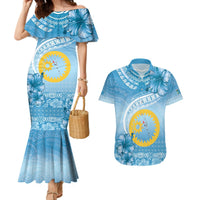 Sanma Vanuatu Couples Matching Mermaid Dress and Hawaiian Shirt Hibiscus Sand Drawing with Pacific Pattern LT9 Blue Art - Polynesian Pride
