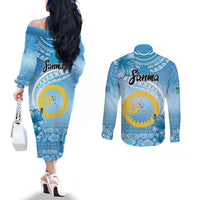 Sanma Vanuatu Couples Matching Off The Shoulder Long Sleeve Dress and Long Sleeve Button Shirt Hibiscus Sand Drawing with Pacific Pattern LT9 - Polynesian Pride