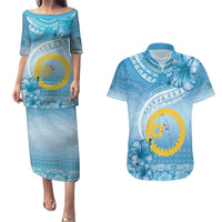 Sanma Vanuatu Couples Matching Puletasi and Hawaiian Shirt Hibiscus Sand Drawing with Pacific Pattern LT9 Blue Art - Polynesian Pride