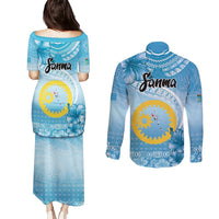 Sanma Vanuatu Couples Matching Puletasi and Long Sleeve Button Shirt Hibiscus Sand Drawing with Pacific Pattern LT9 - Polynesian Pride