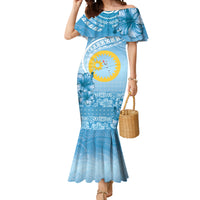 Sanma Vanuatu Mermaid Dress Hibiscus Sand Drawing with Pacific Pattern LT9 Women Blue Art - Polynesian Pride