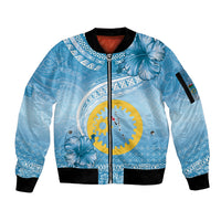 Sanma Vanuatu Sleeve Zip Bomber Jacket Hibiscus Sand Drawing with Pacific Pattern LT9 Unisex Blue Art - Polynesian Pride