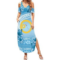 Sanma Vanuatu Summer Maxi Dress Hibiscus Sand Drawing with Pacific Pattern LT9 Women Blue Art - Polynesian Pride