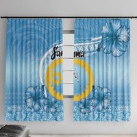 Sanma Vanuatu Window Curtain Hibiscus Sand Drawing with Pacific Pattern LT9 With Hooks Blue Art - Polynesian Pride