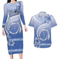 Shefa Vanuatu Couples Matching Long Sleeve Bodycon Dress and Hawaiian Shirt Hibiscus Sand Drawing with Pacific Pattern