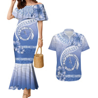 Shefa Vanuatu Couples Matching Mermaid Dress and Hawaiian Shirt Hibiscus Sand Drawing with Pacific Pattern LT9 Blue Art - Polynesian Pride