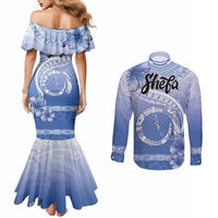 Shefa Vanuatu Couples Matching Mermaid Dress and Long Sleeve Button Shirt Hibiscus Sand Drawing with Pacific Pattern LT9 - Polynesian Pride