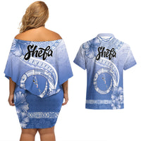 Shefa Vanuatu Couples Matching Off Shoulder Short Dress and Hawaiian Shirt Hibiscus Sand Drawing with Pacific Pattern LT9 - Polynesian Pride