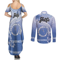 Shefa Vanuatu Couples Matching Summer Maxi Dress and Long Sleeve Button Shirt Hibiscus Sand Drawing with Pacific Pattern LT9 - Polynesian Pride