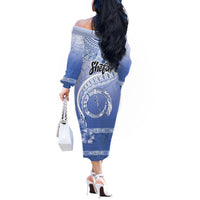 Shefa Vanuatu Off The Shoulder Long Sleeve Dress Hibiscus Sand Drawing with Pacific Pattern