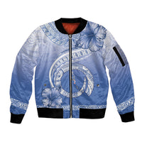 Shefa Vanuatu Sleeve Zip Bomber Jacket Hibiscus Sand Drawing with Pacific Pattern LT9 Unisex Blue Art - Polynesian Pride