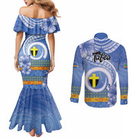 Tafea Vanuatu Couples Matching Mermaid Dress and Long Sleeve Button Shirt Hibiscus Sand Drawing with Pacific Pattern LT9 - Polynesian Pride