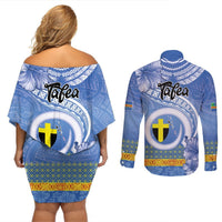 Tafea Vanuatu Couples Matching Off Shoulder Short Dress and Long Sleeve Button Shirt Hibiscus Sand Drawing with Pacific Pattern LT9 - Polynesian Pride