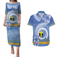 Tafea Vanuatu Couples Matching Puletasi and Hawaiian Shirt Hibiscus Sand Drawing with Pacific Pattern LT9 Blue Art - Polynesian Pride