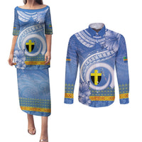 Tafea Vanuatu Couples Matching Puletasi and Long Sleeve Button Shirt Hibiscus Sand Drawing with Pacific Pattern LT9 Blue Art - Polynesian Pride