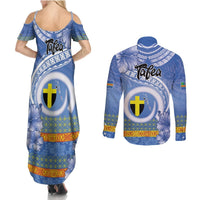 Tafea Vanuatu Couples Matching Summer Maxi Dress and Long Sleeve Button Shirt Hibiscus Sand Drawing with Pacific Pattern LT9 - Polynesian Pride