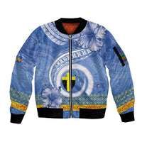 Tafea Vanuatu Sleeve Zip Bomber Jacket Hibiscus Sand Drawing with Pacific Pattern LT9 Unisex Blue Art - Polynesian Pride