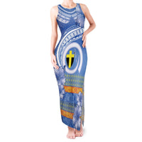 Tafea Vanuatu Tank Maxi Dress Hibiscus Sand Drawing with Pacific Pattern LT9 Women Blue Art - Polynesian Pride