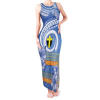 Tafea Vanuatu Tank Maxi Dress Hibiscus Sand Drawing with Pacific Pattern LT9 Women Blue Art - Polynesian Pride