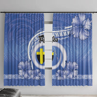 Tafea Vanuatu Window Curtain Hibiscus Sand Drawing with Pacific Pattern LT9 With Hooks Blue Art - Polynesian Pride